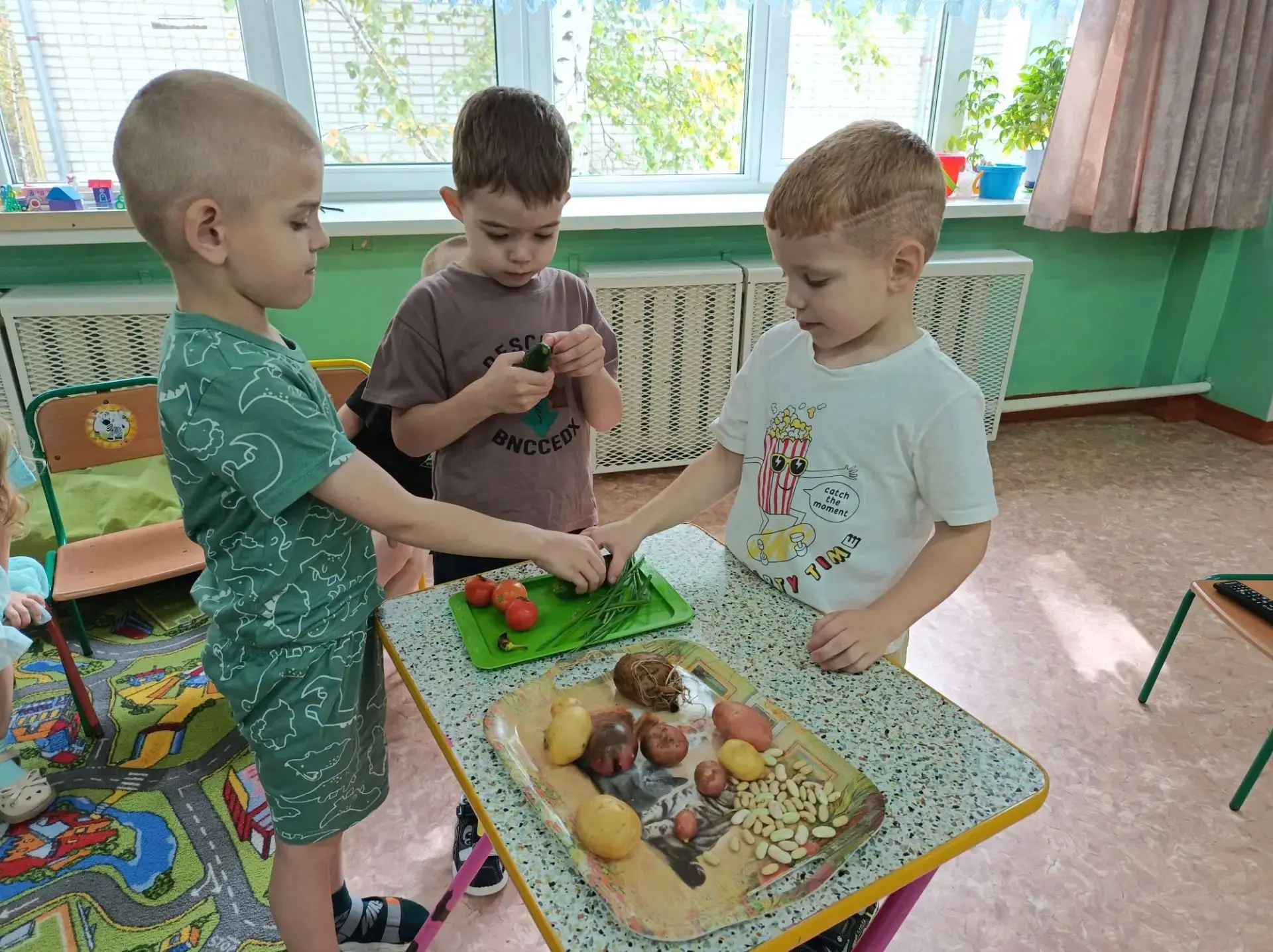 В рамках реализации проекта "Огород на участке", дети собрали урожай овощей, .