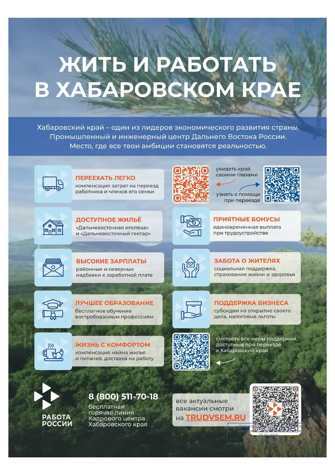 Жить и работать в Хабаровском крае.
1