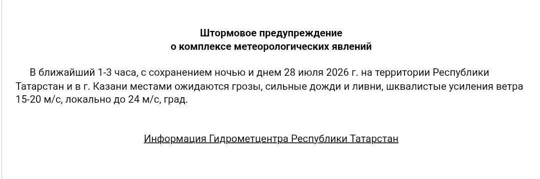 В Татарстане объявили штормовое предупреждение

В ближайший часы и до вечера завтрашнего дня в Казан