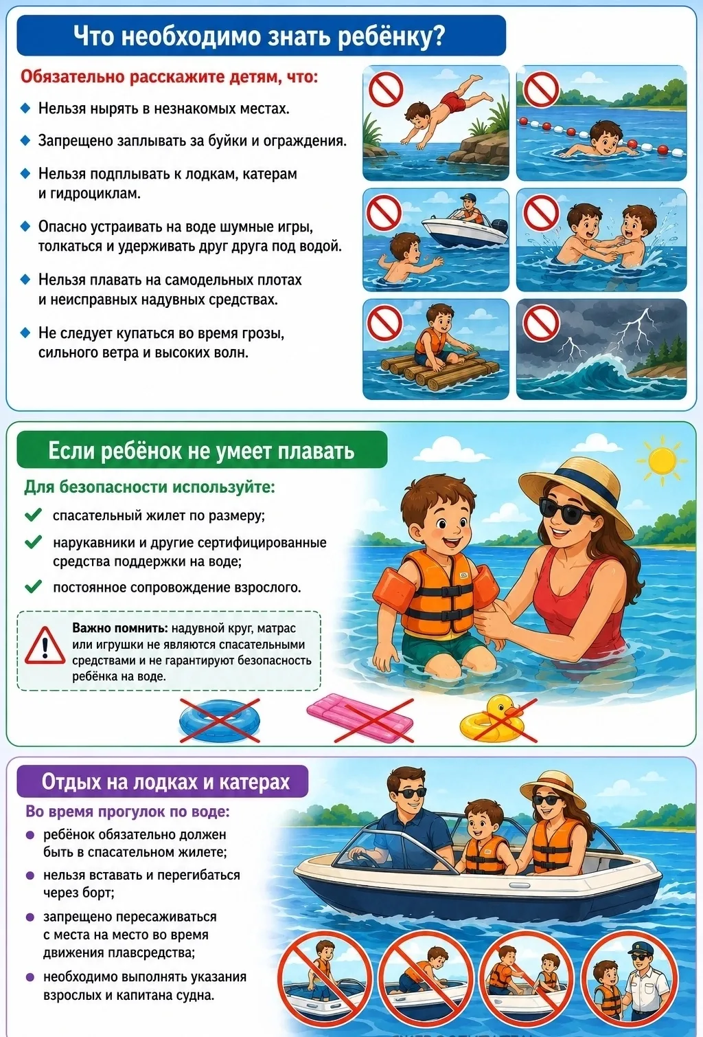 ❗Уважаемые родители!
Помните☝️:
Безопасность детей на воде прежде всего зависит от внимания и ответс