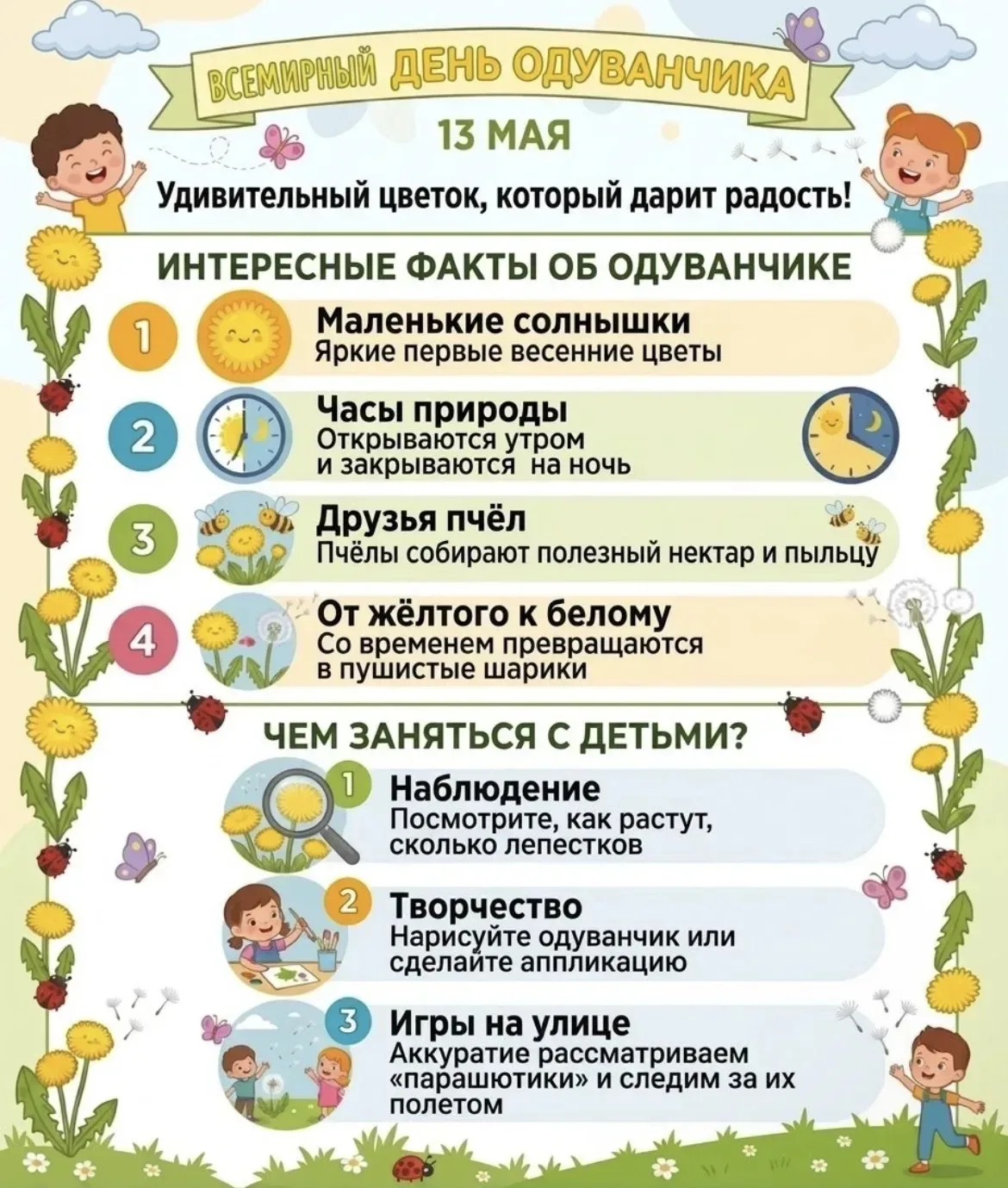 Сегодня 13 мая — День одуванчиков! Пусть эти солнечные цветы подарят вам улыбку, лёгкос...