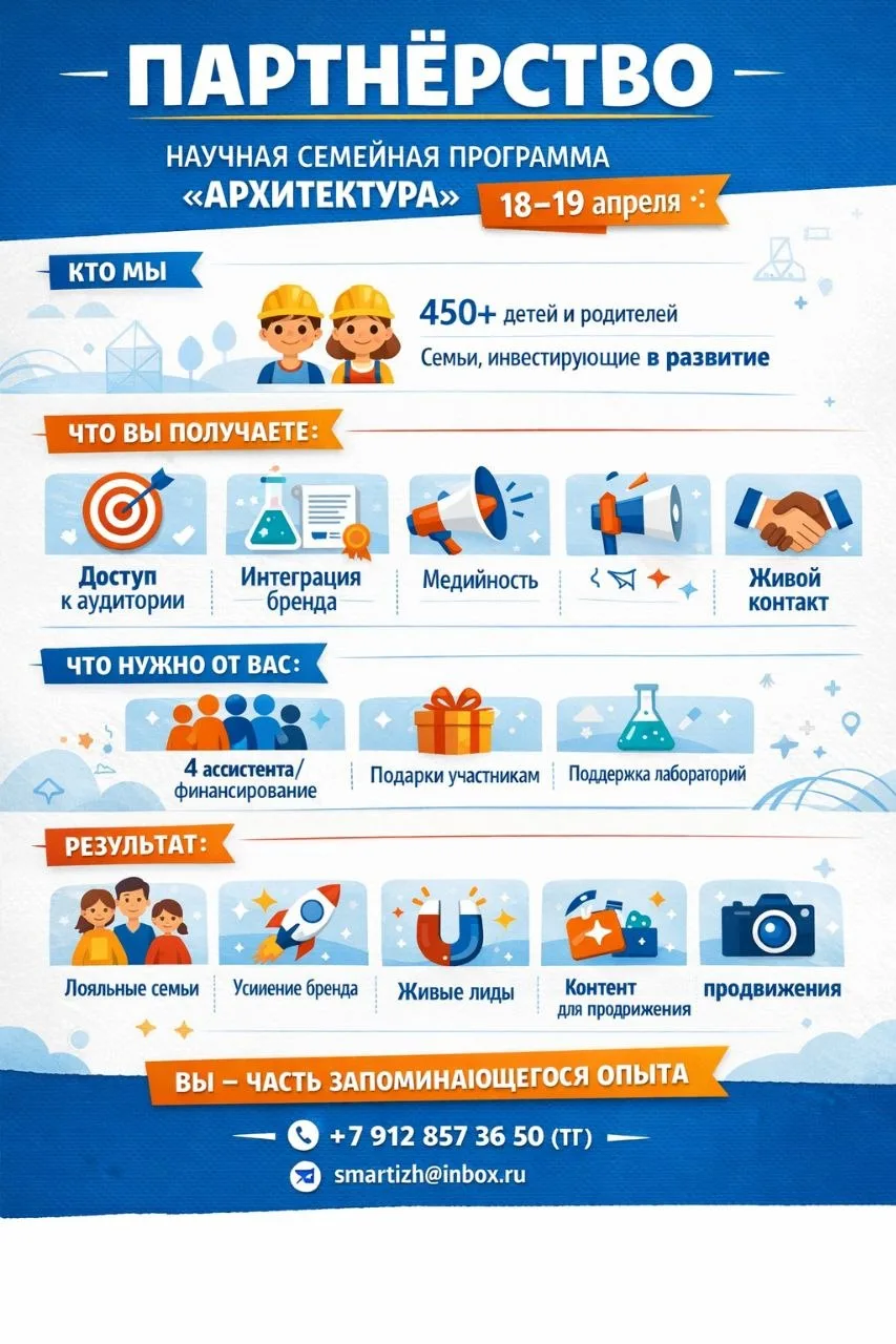 Ищем партнёров для семейной научной программы «АРХИТЕКТУРА» — 18–19 апреля! 🏛✨