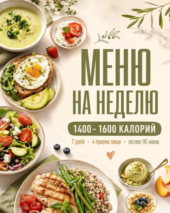 МЕНЮ НА НЕДЕЛЮ - 1400-1600 ККАЛ