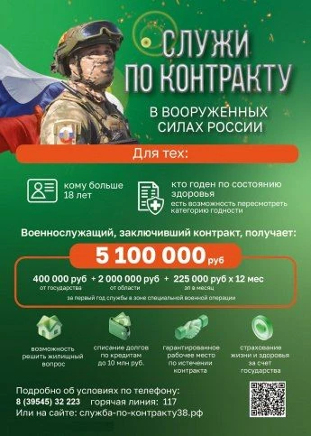 Военная служба по контракту – твой правильный выбор!

Условия для тех, кто отправляется на СВО:
🔹от