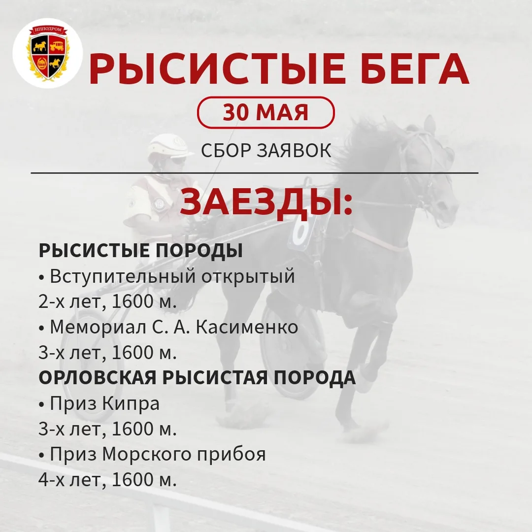 30 мая Ижевский ипподром приглашает принять участие в рысистых бегах!