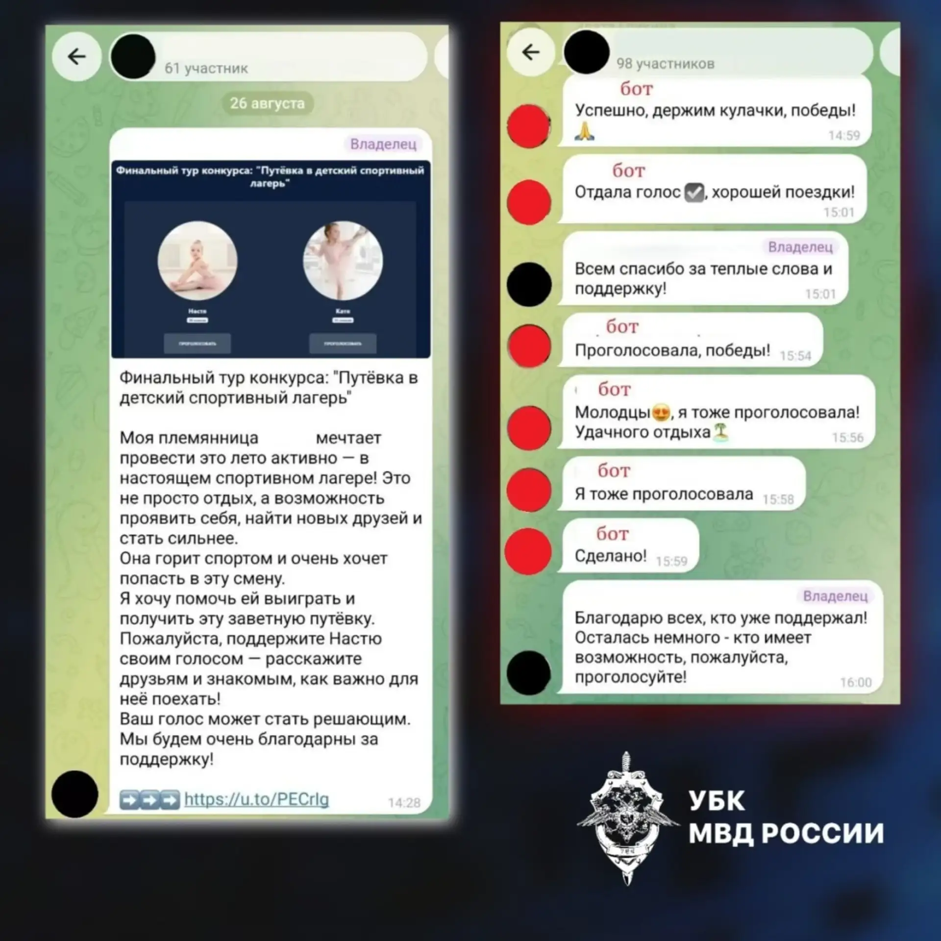 Классическая схема кражи аккаунта в мессенджере под видом конкурса для голосования выгл...
