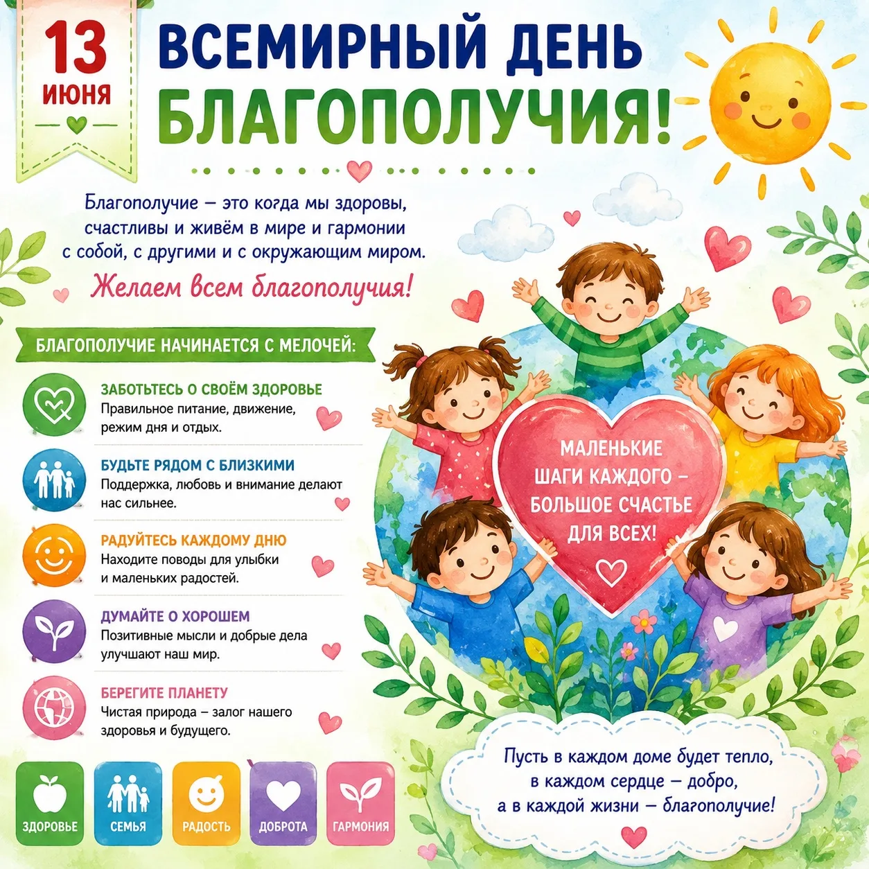 🗓️ 13 июня - Всемирный день благополучия ✨ 

Пусть в каждом доме будет тепло, в каждом сердце - доб