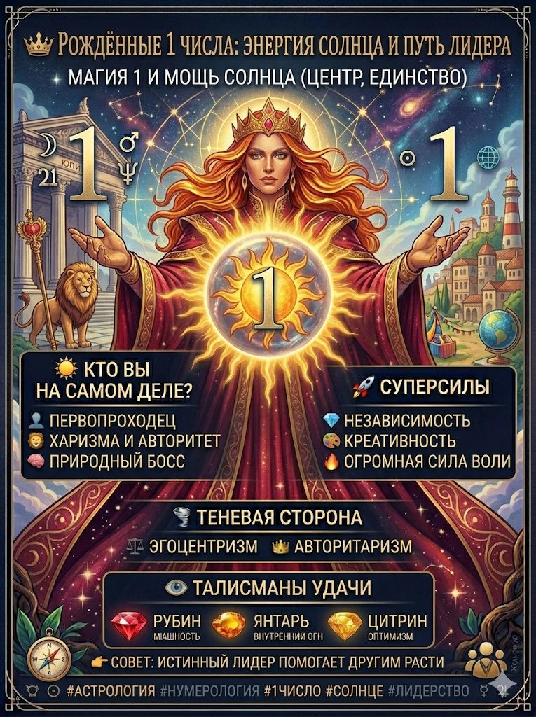 👑 Рождённые 1 числа: Энергия Солнца и Путь Лидера