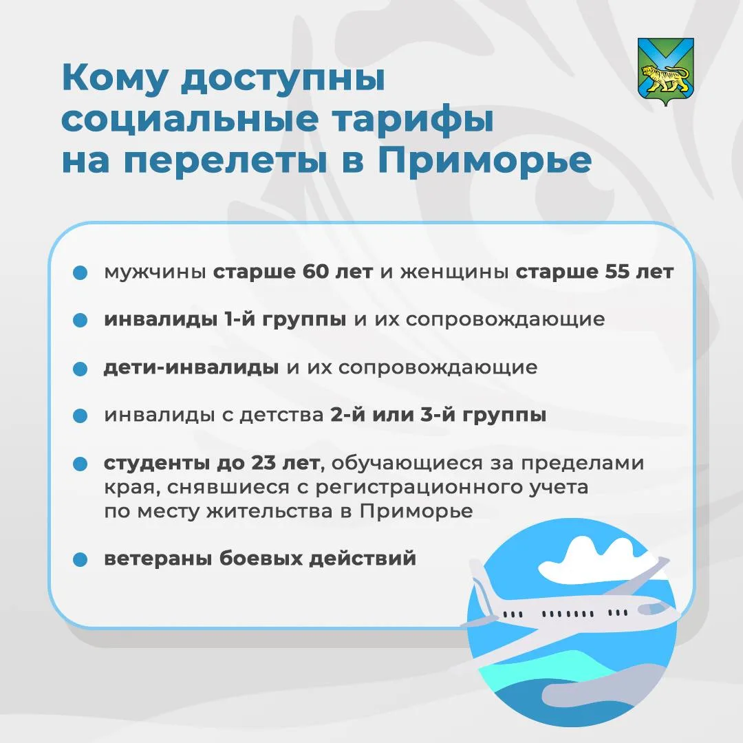 ❓❗️Кому доступны социальные тарифы на перелёты в Приморье 

Купить билеты на рейсы внутрикраевой ави