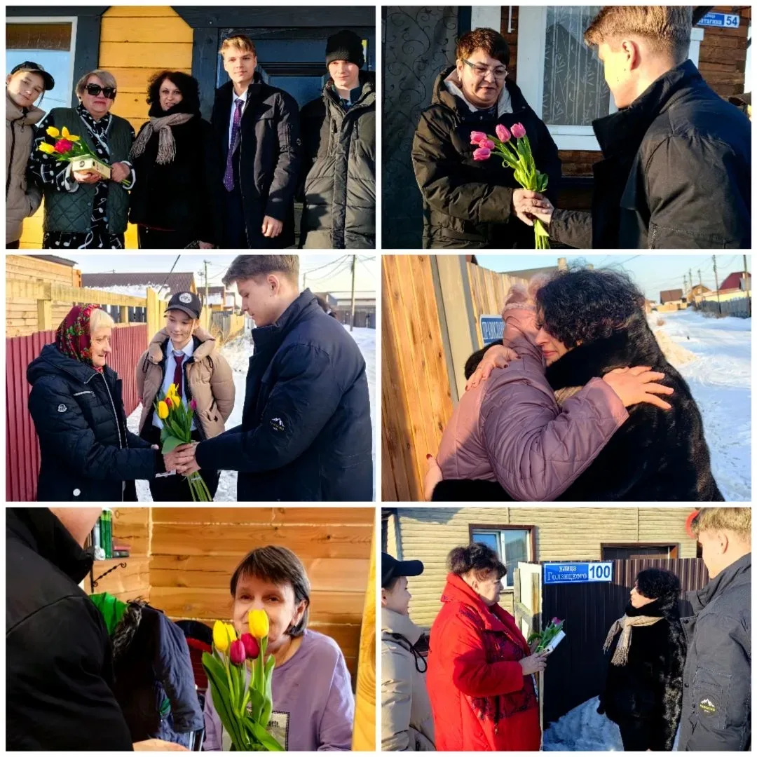 В преддверии 8 Марта отряд волонтёров "Добровольцы-Тимуровцы" и активисты Движения первых МКОУ "Гран