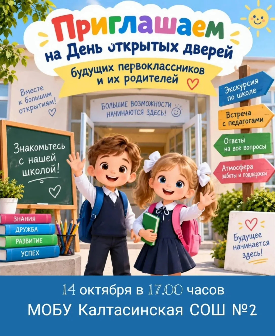 🎉 Приглашаем будущих первоклассников и их родителей на День открытых дверей в МОБУ Кал...