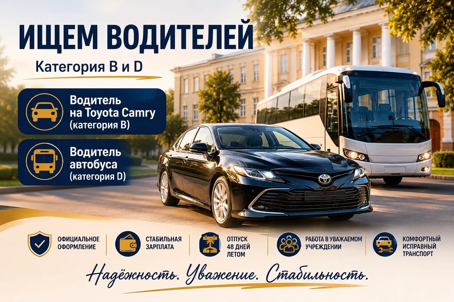 Работа, где вас ждут в кабине премиум-седана и в кресле надёжного автобуса

Красноярская Мариинская 