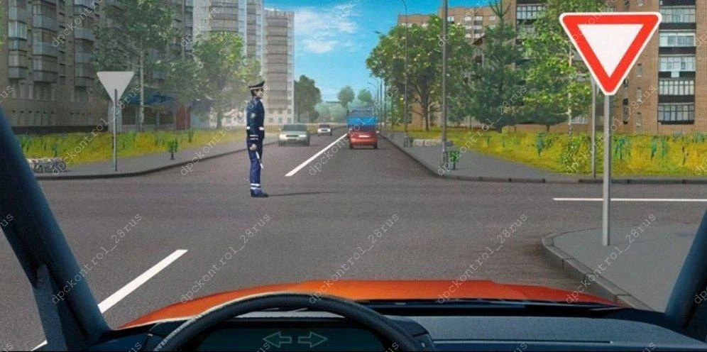 В каких направлениях регулировщик разрешает Вам движение?