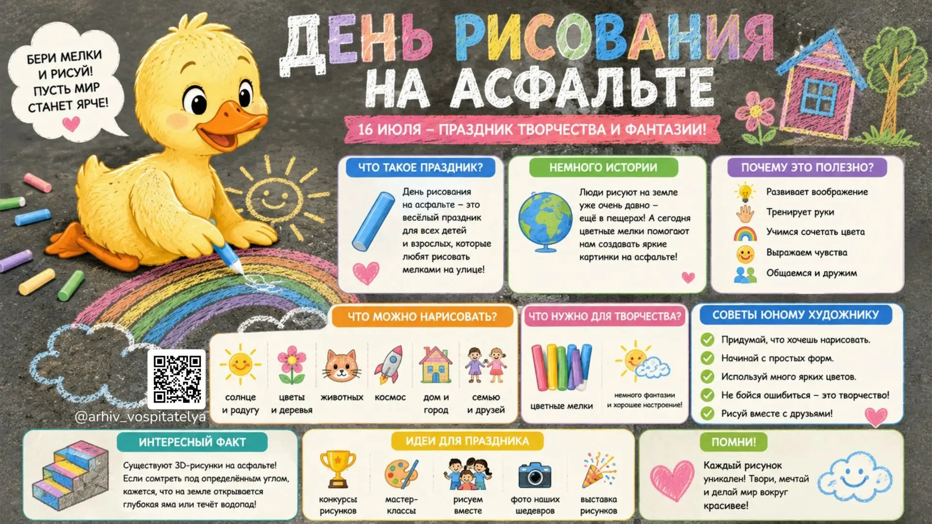 🎨День рисования на асфальте

✨16 июля в 2012 году в Сиэтле художницей Эрин Гиллеспи был придуман де