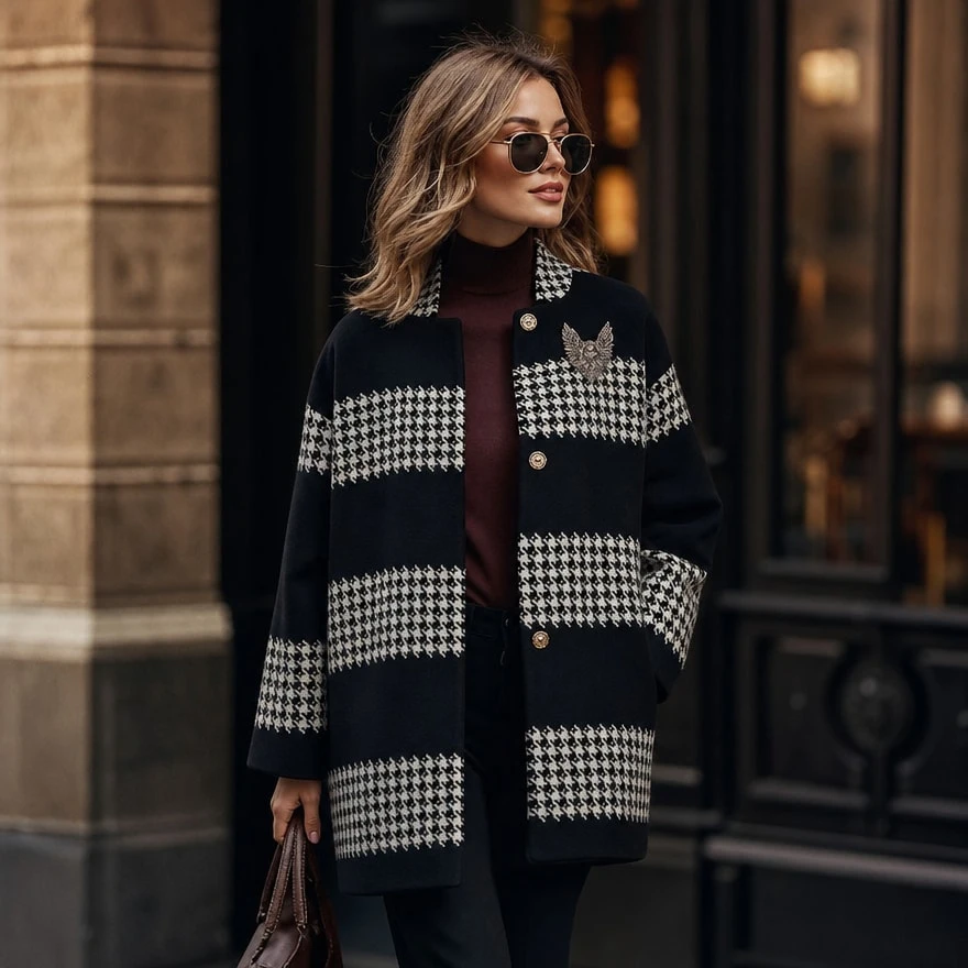 SALE Пальтовая ткань Gucci — шерсть с узором «гусиная лапка» -панель 1м!