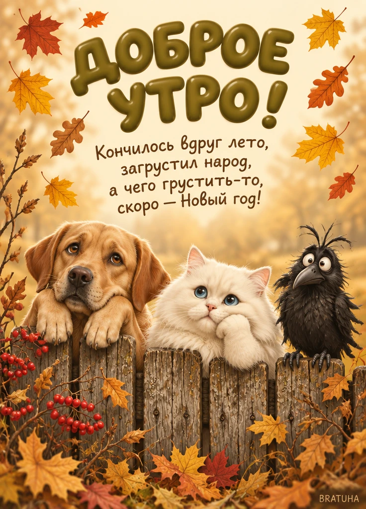 Осенняя открытка с типографикой + питомец