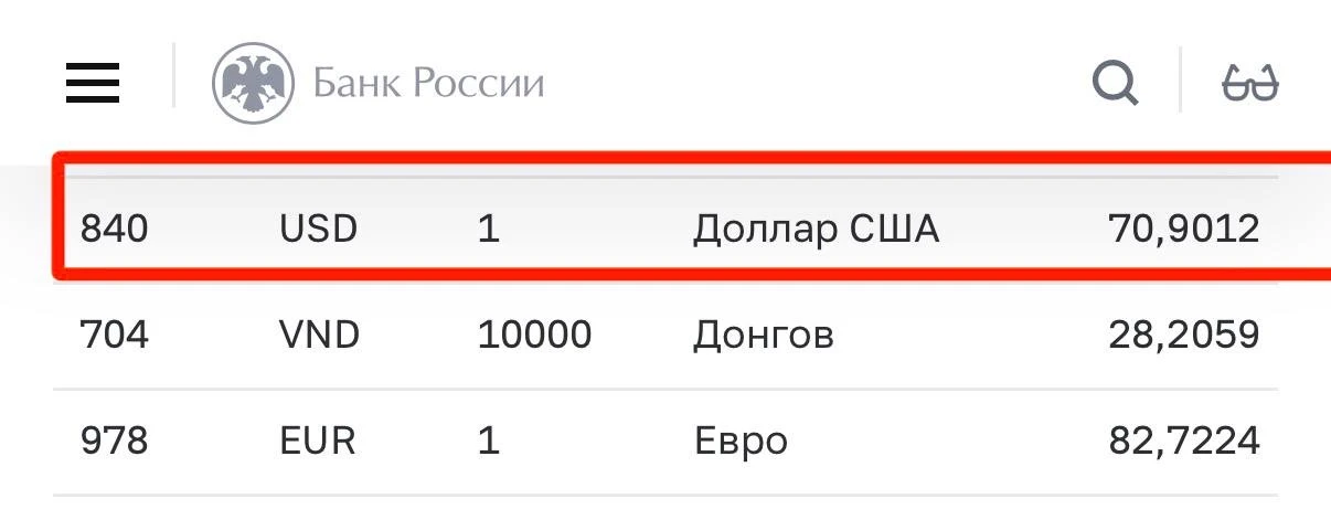 Официальный курс $ ниже 71 руб.