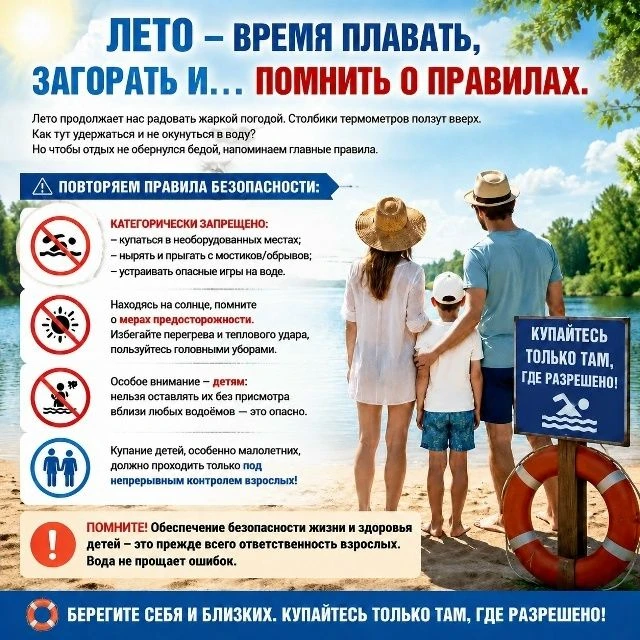 🌊🆘 ВОДА ОШИБОК НЕ ПРОЩАЕТ! ‼☝
   
📢 Уважаемые родители! Летний отдых у воды дарит радость, но бес
