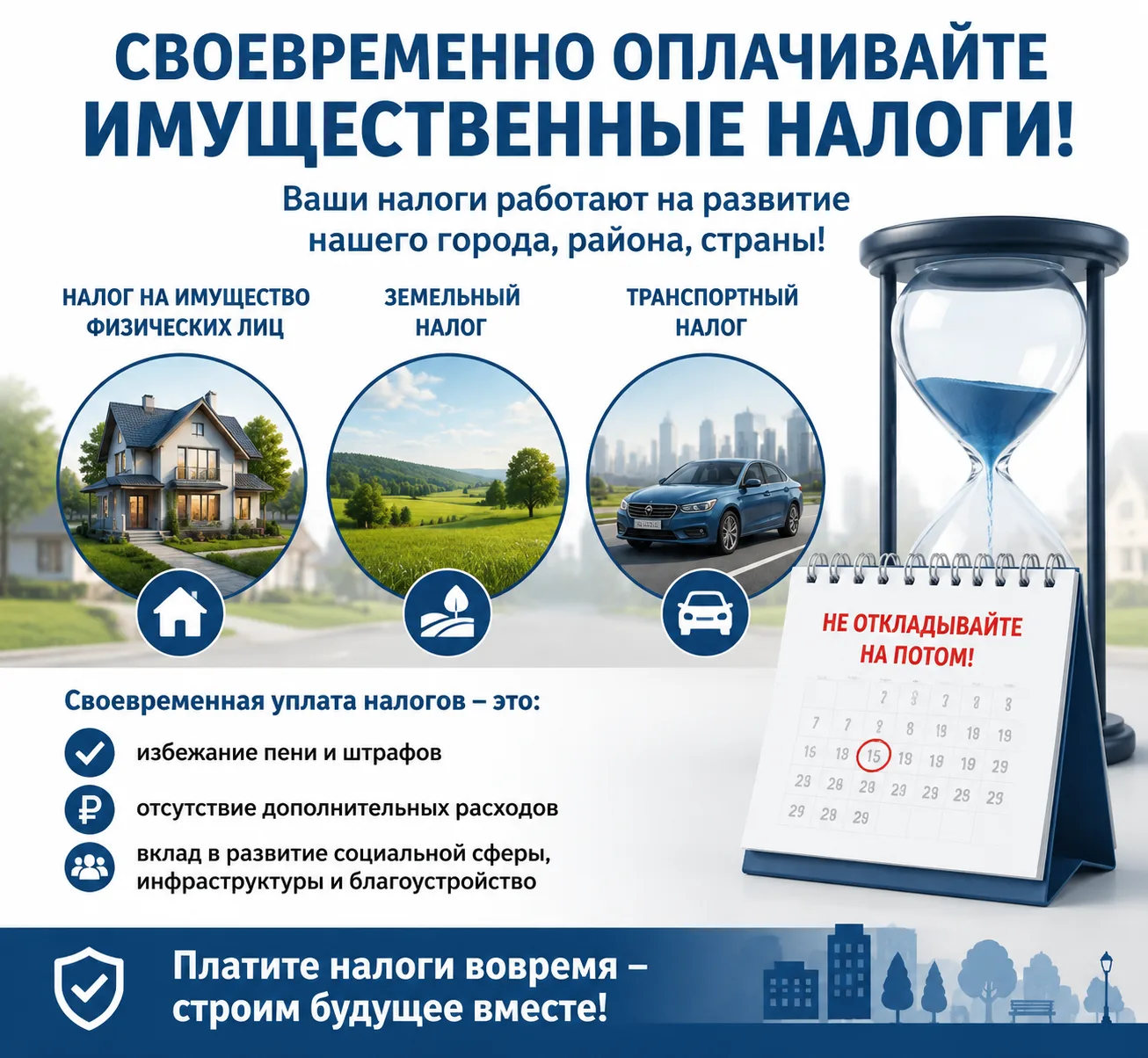 ❗️ Уважаемые граждане ❗️

Напоминаем вам о необходимости своевременно оплачивать имущественные налог