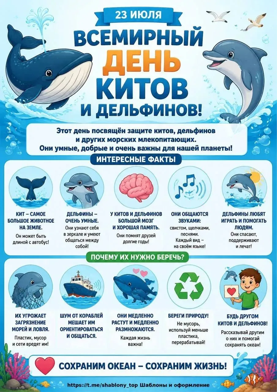 С Всемирным днем дельфинов и китов,
Они владыки океана и морей,
Без них бы было все не то,
Они помощ