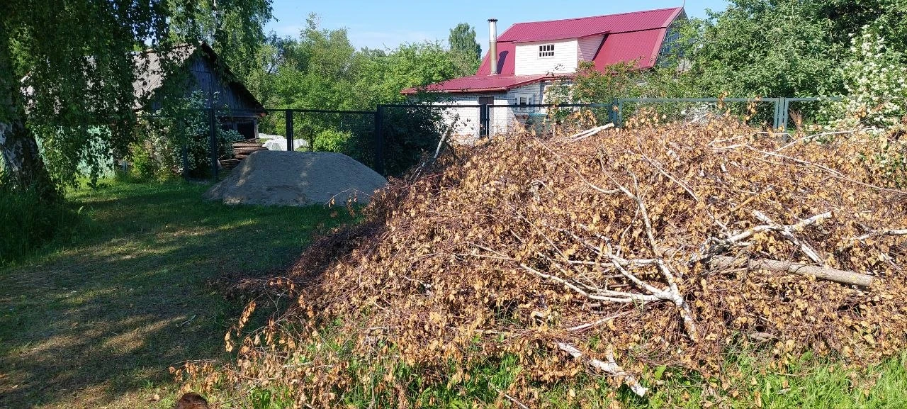 Воскресенский район, д.Белое озеро, ул Центральная, 9 - не вывезли порубочные остатки, пожароопасно!