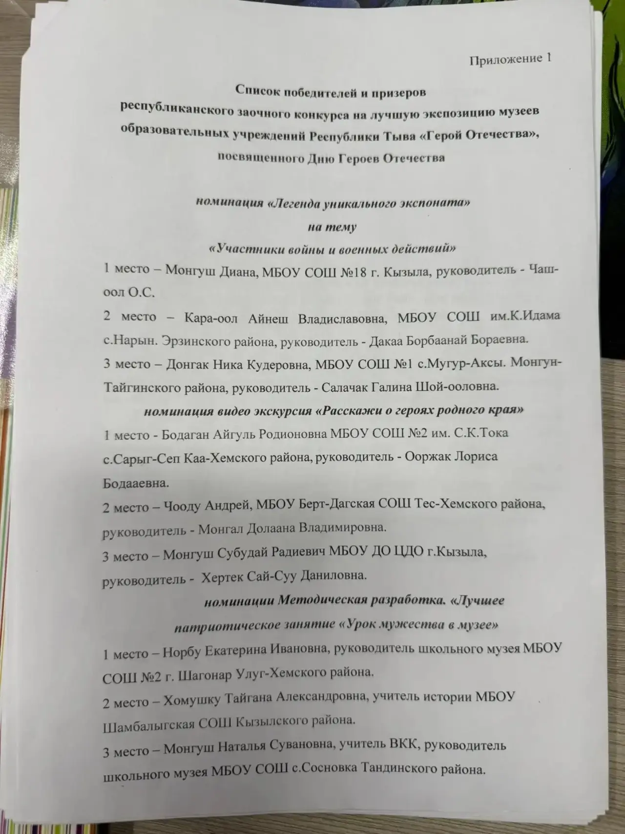 Поздравляем ученика 6 класса Чооду Андрея со 2 местом в Республиканском конкурсе "Герой...