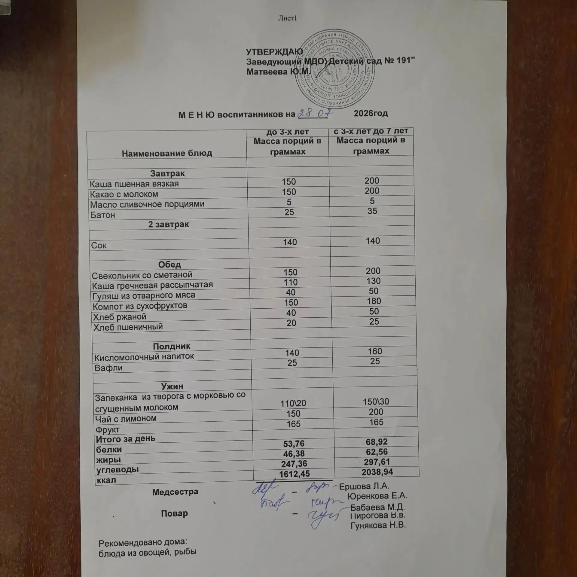 Меню на 28.07.2026