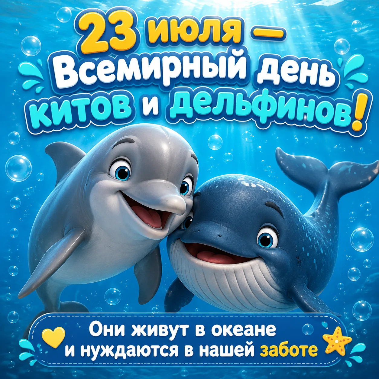 🌊 23 июля — Всемирный день китов и дельфинов! 🌊

Сегодня мы чествуем удивительных обитателей морей