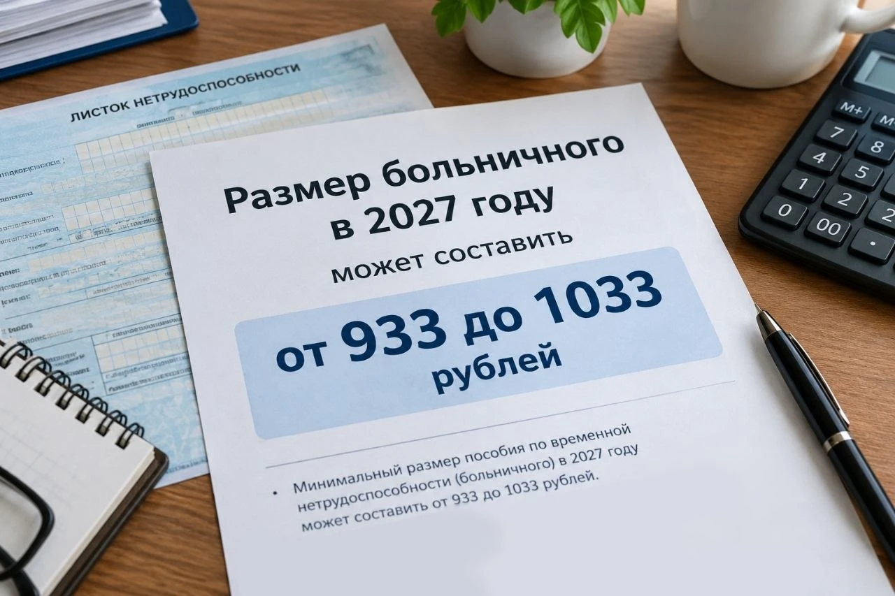 Минимальный размер больничного в 2027 году может составить от 933 до 1 033 руб. в день ...