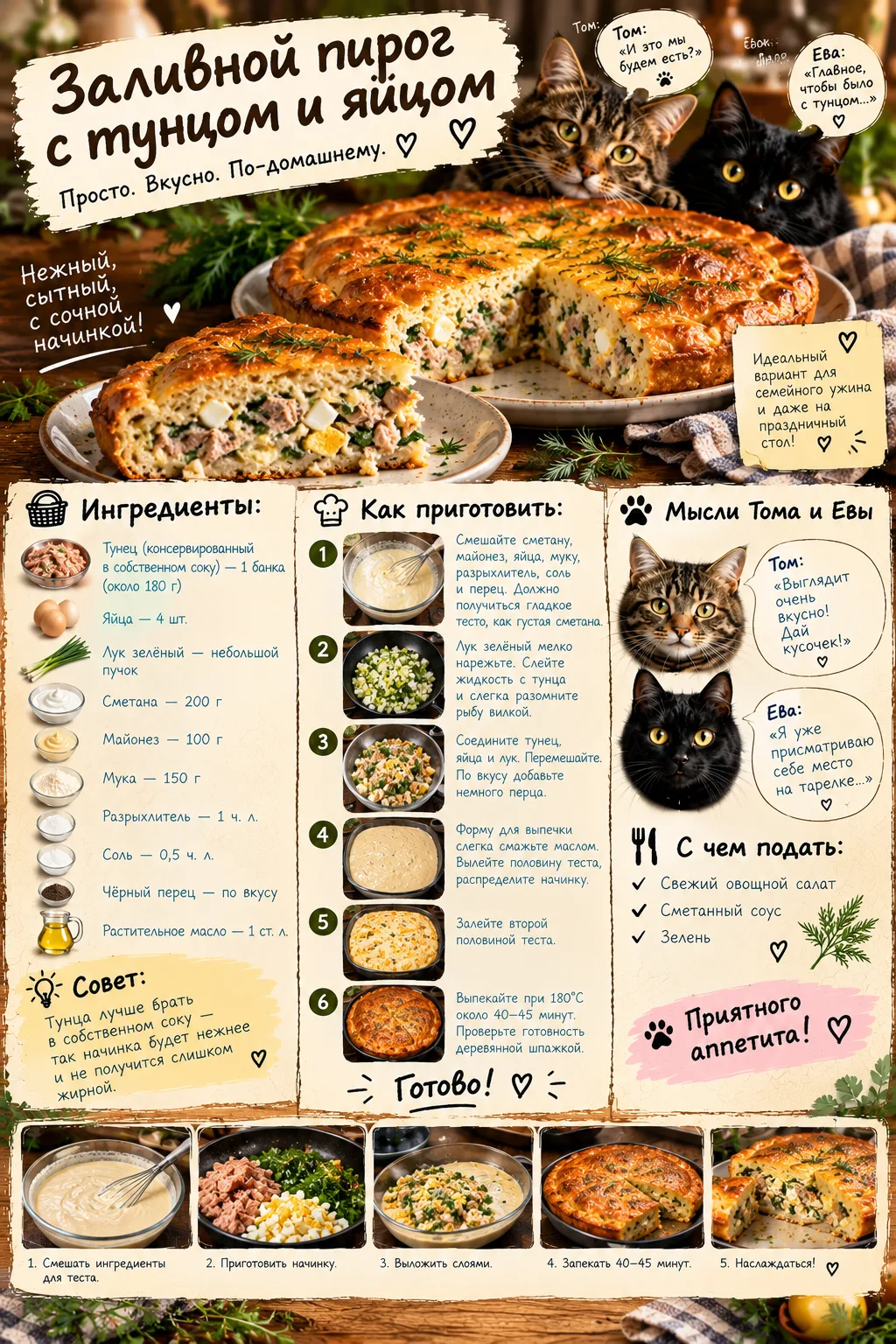 🐟🥚 Заливной пирог с тунцом и яйцом