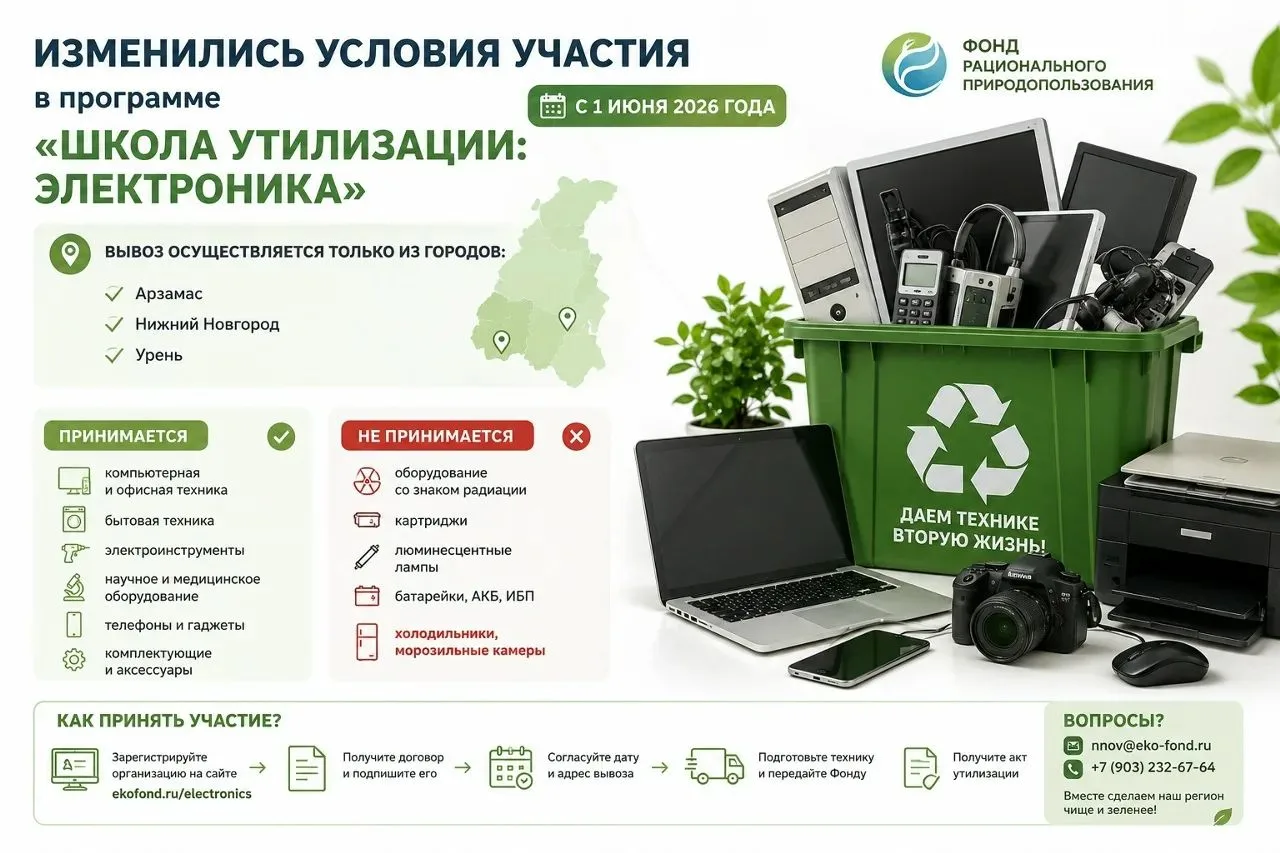Изменились условия участия в программе «Школа утилизации: электроника».
 
С 1 июня 2026 года вступил