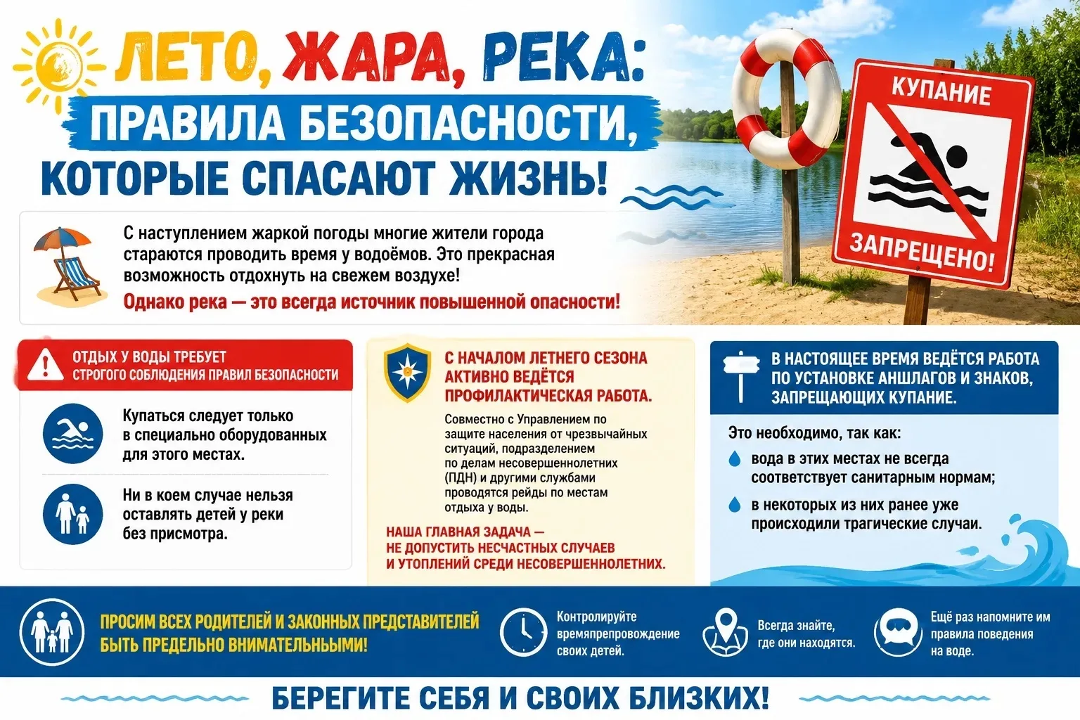 ☀️🌊Лето, жара, река: правила безопасности, которые спасают жизнь. 

🏖️С наступлением жаркой погоды