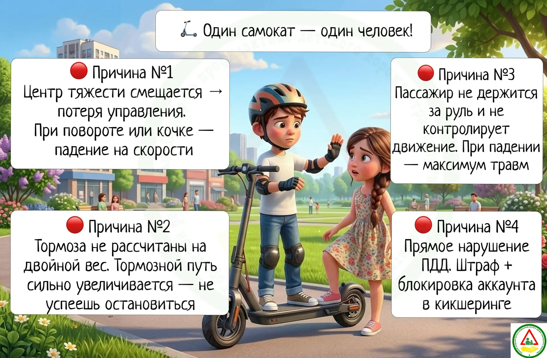 🛴Один самокат — один человек! Почему поездки «дуэтом» и «трио» плохая идея?
С наступлением тепла на