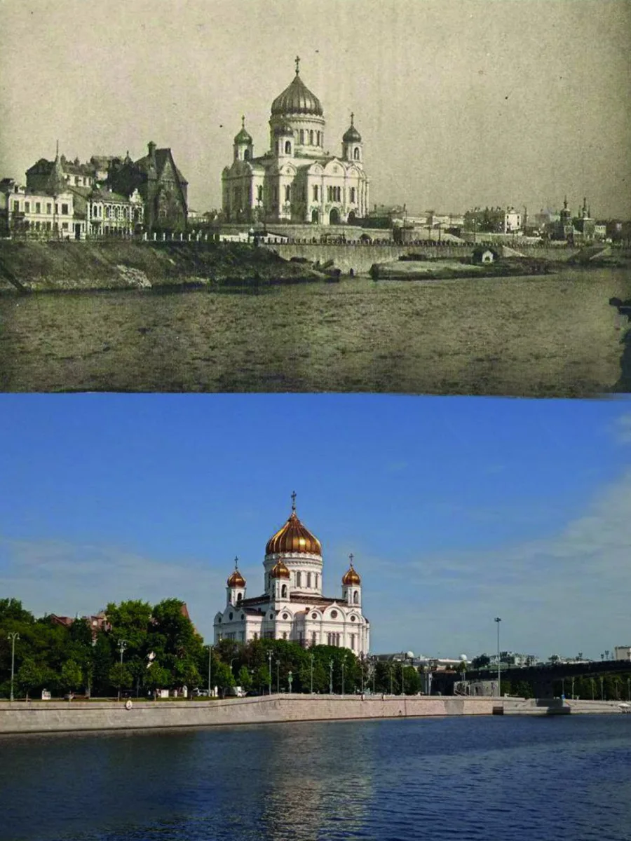 📍Вид с Берсеневской набережной на храм Христа Спасителя.  

1912/2022 год.

💡В мае 1912 года у хра