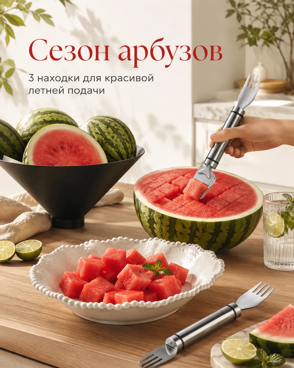 Как подать арбуз красиво и без лишнего беспорядка: нож-вилка Арбуз — один из самых крас...
