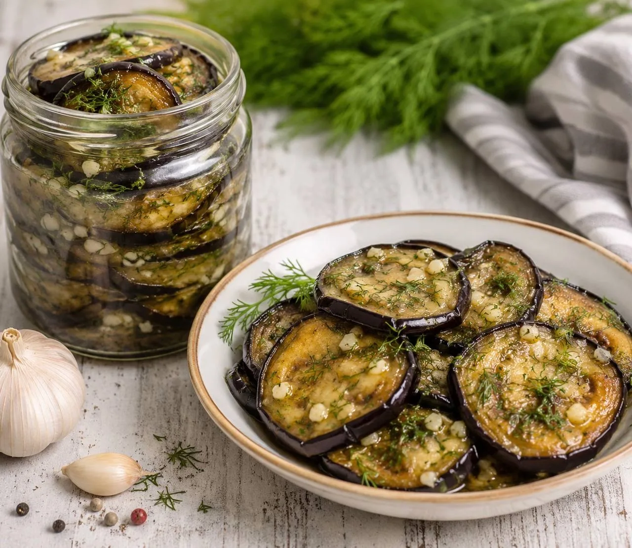 Баклажаны с чесноком и укропом.