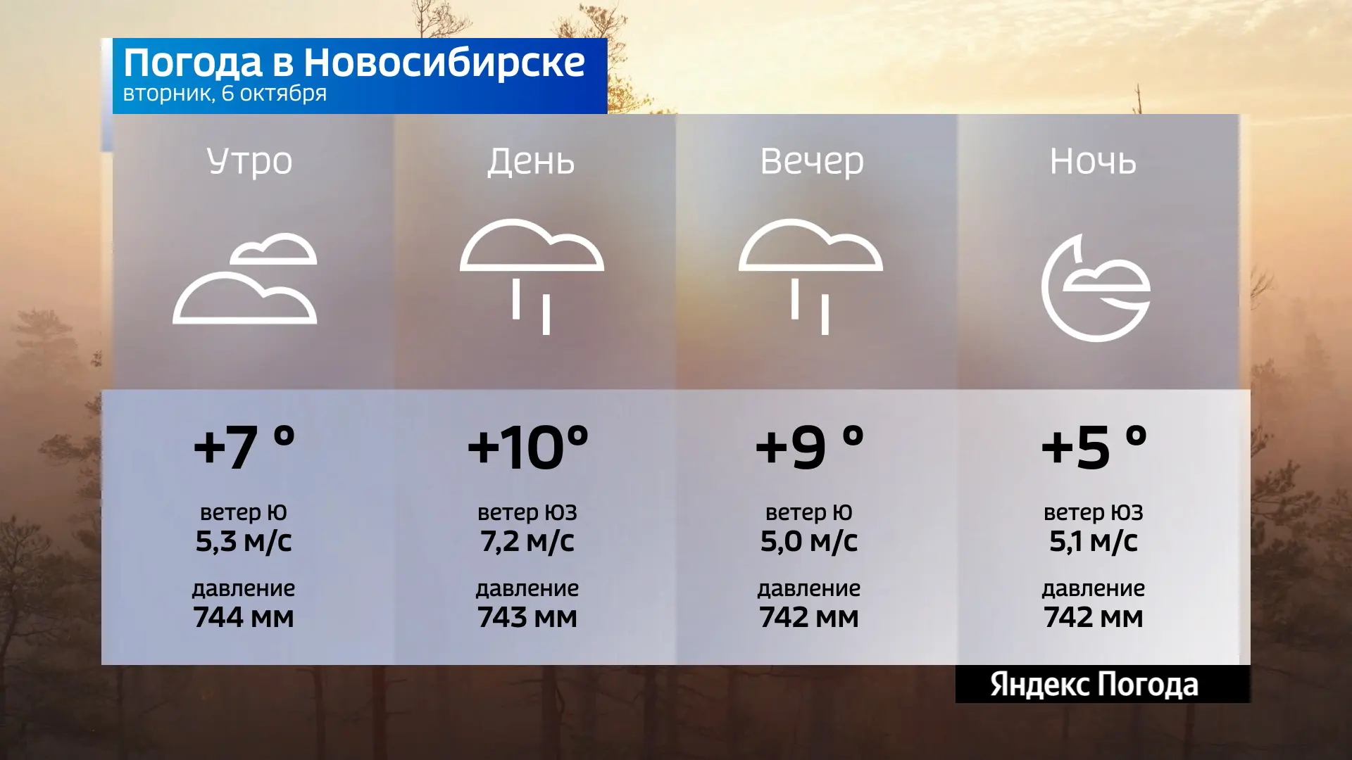 📌  Прогноз погоды на 6 октября 2026 года в Новосибирской области.