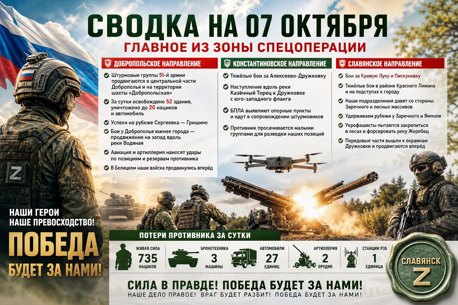 💪 #Сводка о ходе освобождения оккупированной части ДНР на утро 07 октября