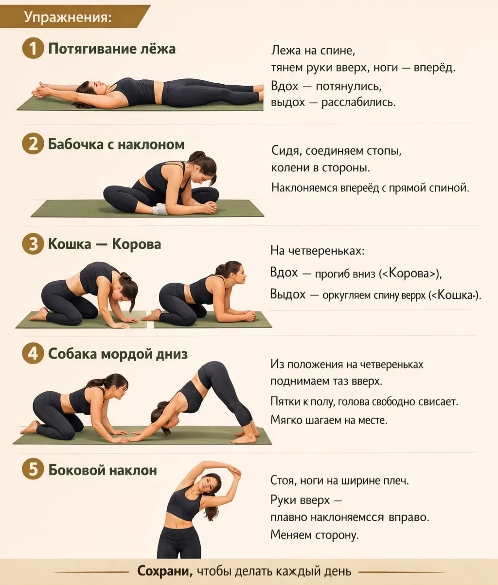 Мой утренний комплекс, большинство упражнений делаются еще лежа в кровати.

К моменту как нога вступ