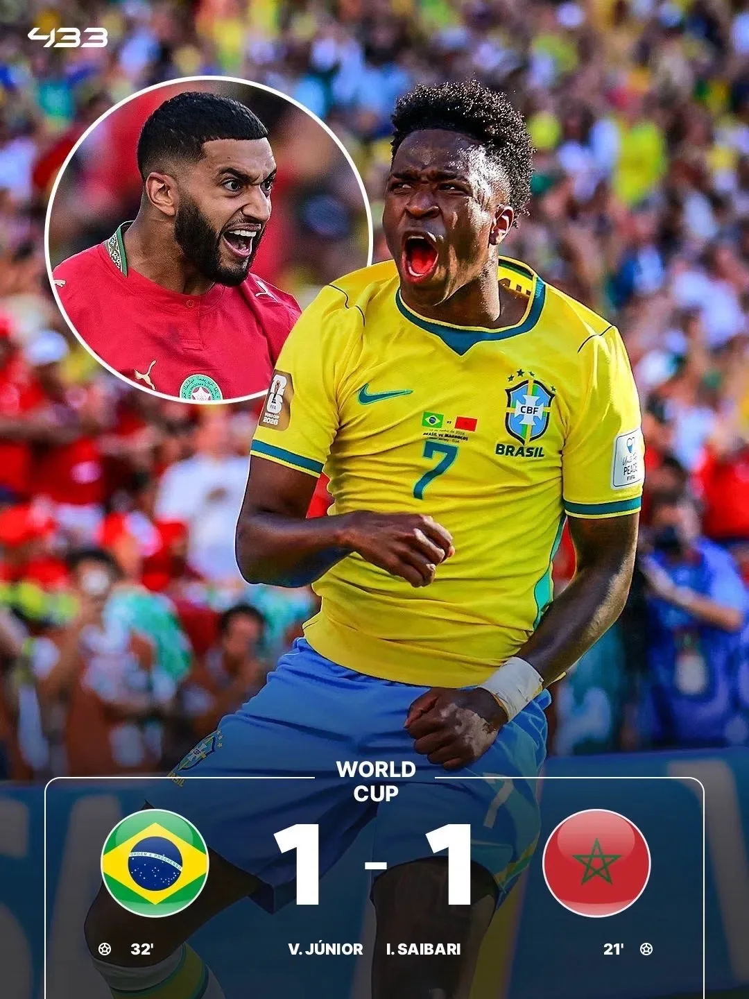 ⚡️🇧🇷 Сборная Бразилии сыграла вничью со сборной Марокко в первом туре ЧМ-2026 (1:1)

Дуглас Сантос