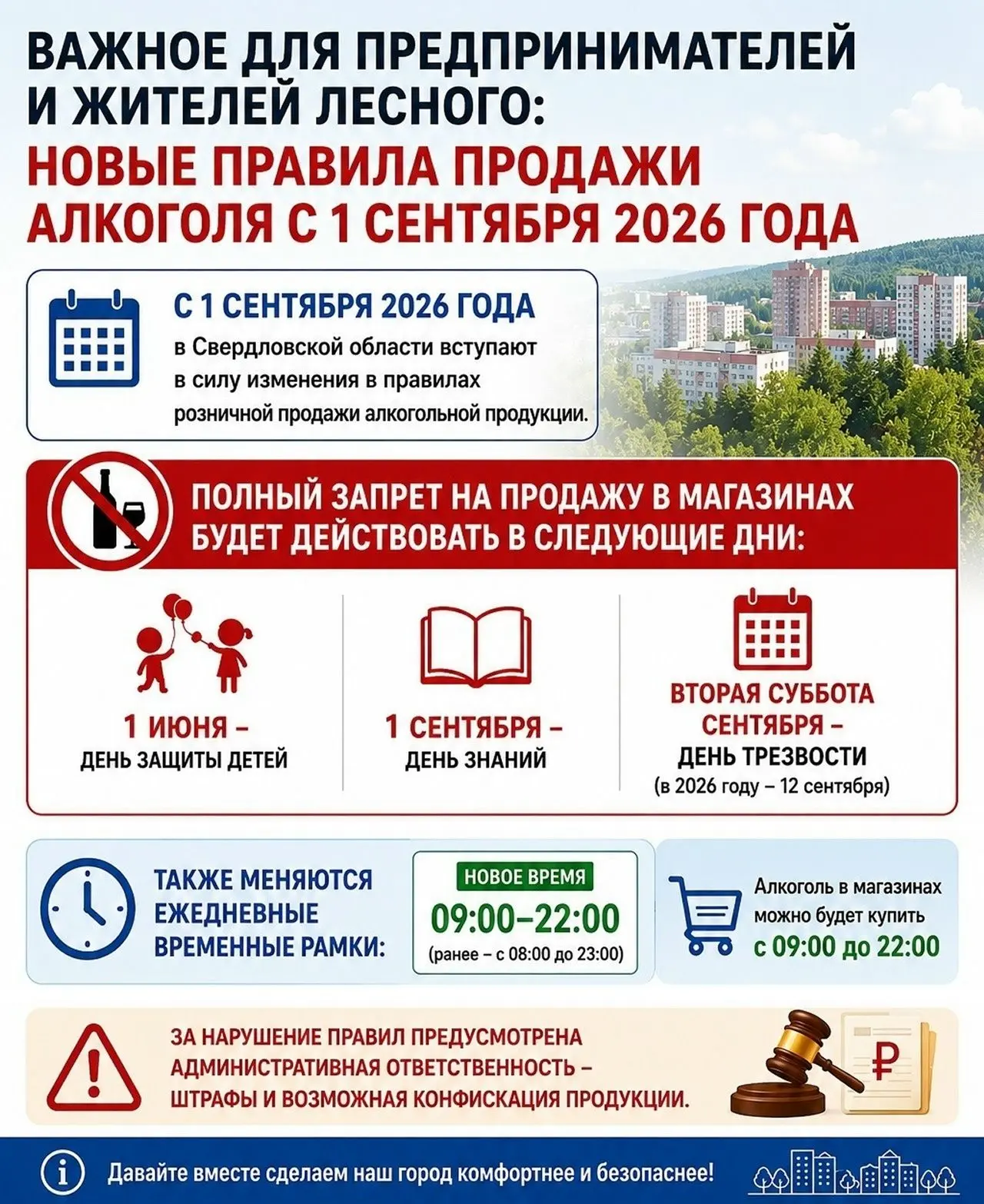 Важное для предпринимателей и жителей Лесного: новые правила продажи алкоголя с 1 сентя...