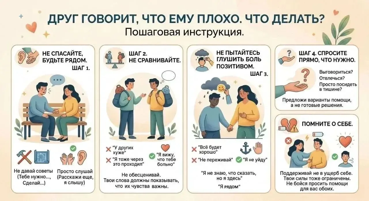 Друг говорит, что ему плохо. Что делать?


🤔 Знакомая ситуация? Вы получаете сообщение от близкого 