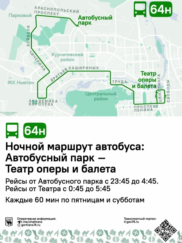 АМЗ | Советский район | Челябинск🏡

Автобус 64н Театр оперы и балета — Автобусный парк 
 
С 3 июля 