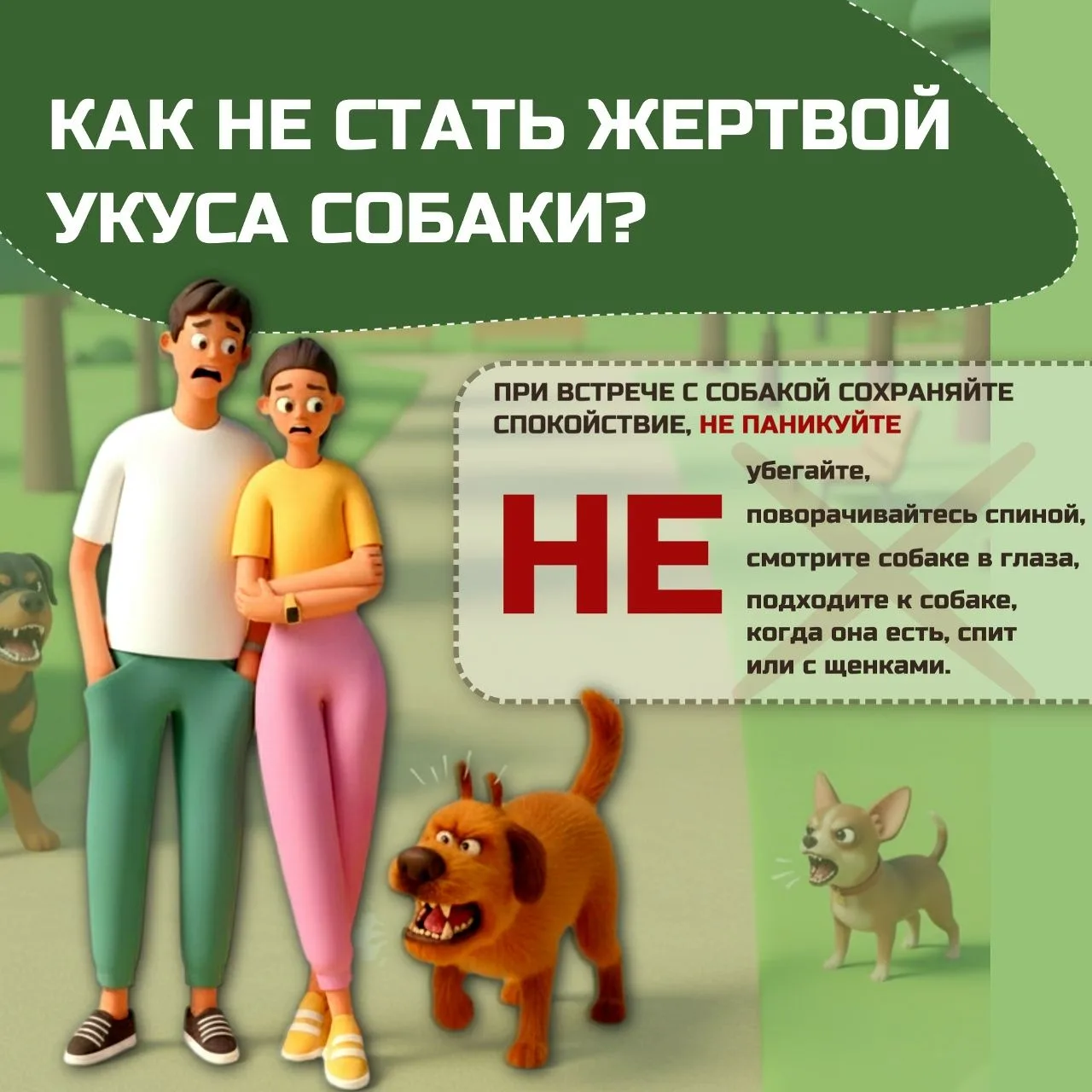 ❗️БЕЗОПАСНОСТЬ ОТ НАПАДЕНИЯ СОБАК. 

☝️Помните, что, как правило, собака не бросается на человека бе