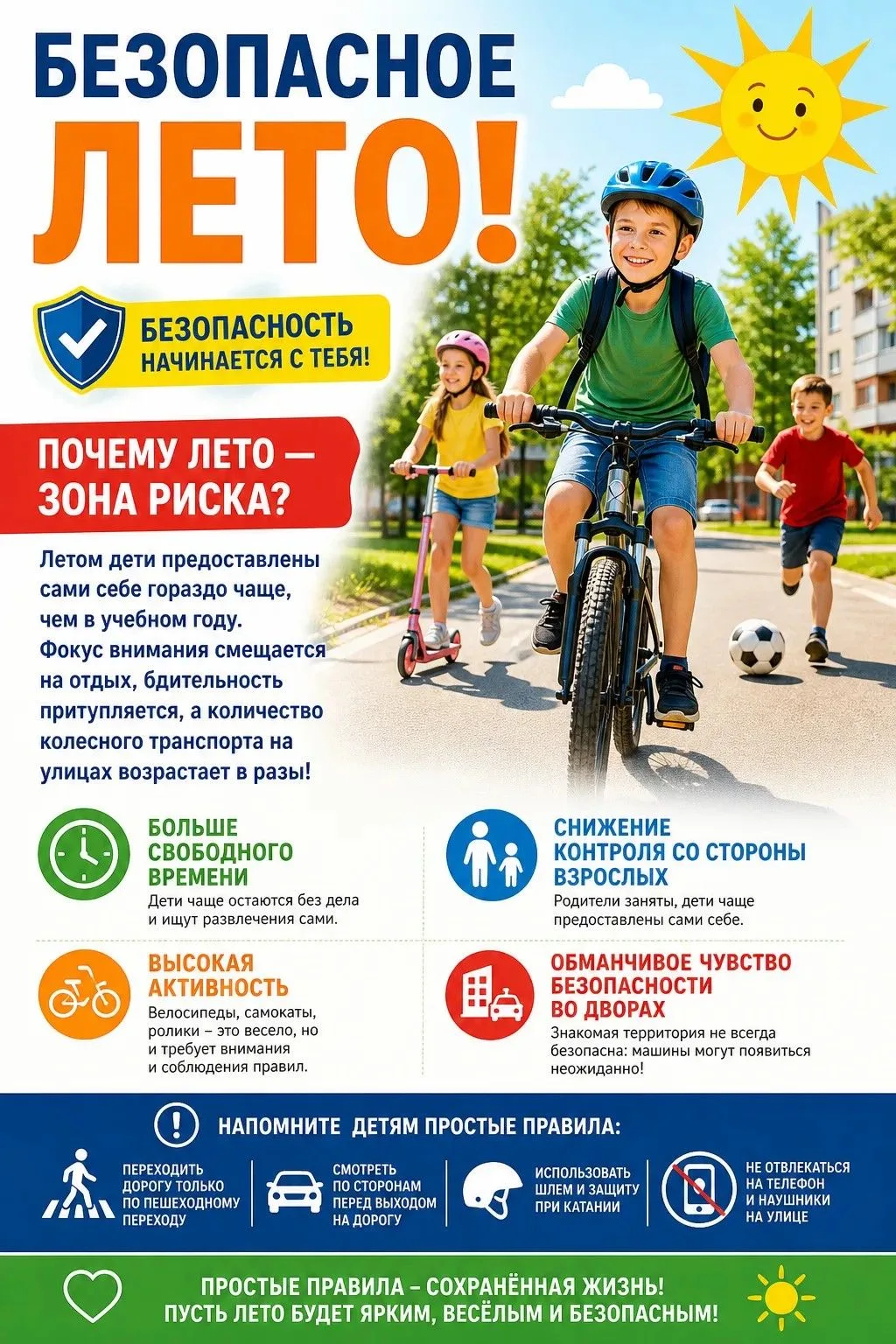 Желаем безопасных летних каникул! А что бы они прошли хорошо, соблюдайте правила дорожн...