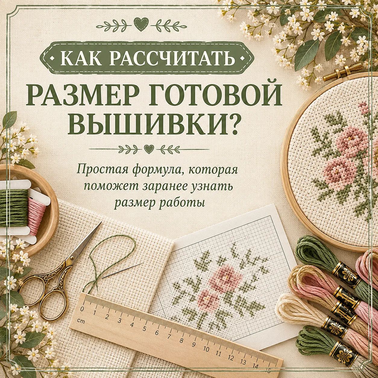 🧵 Полезные карточки: как рассчитать размер готовой вышивки
