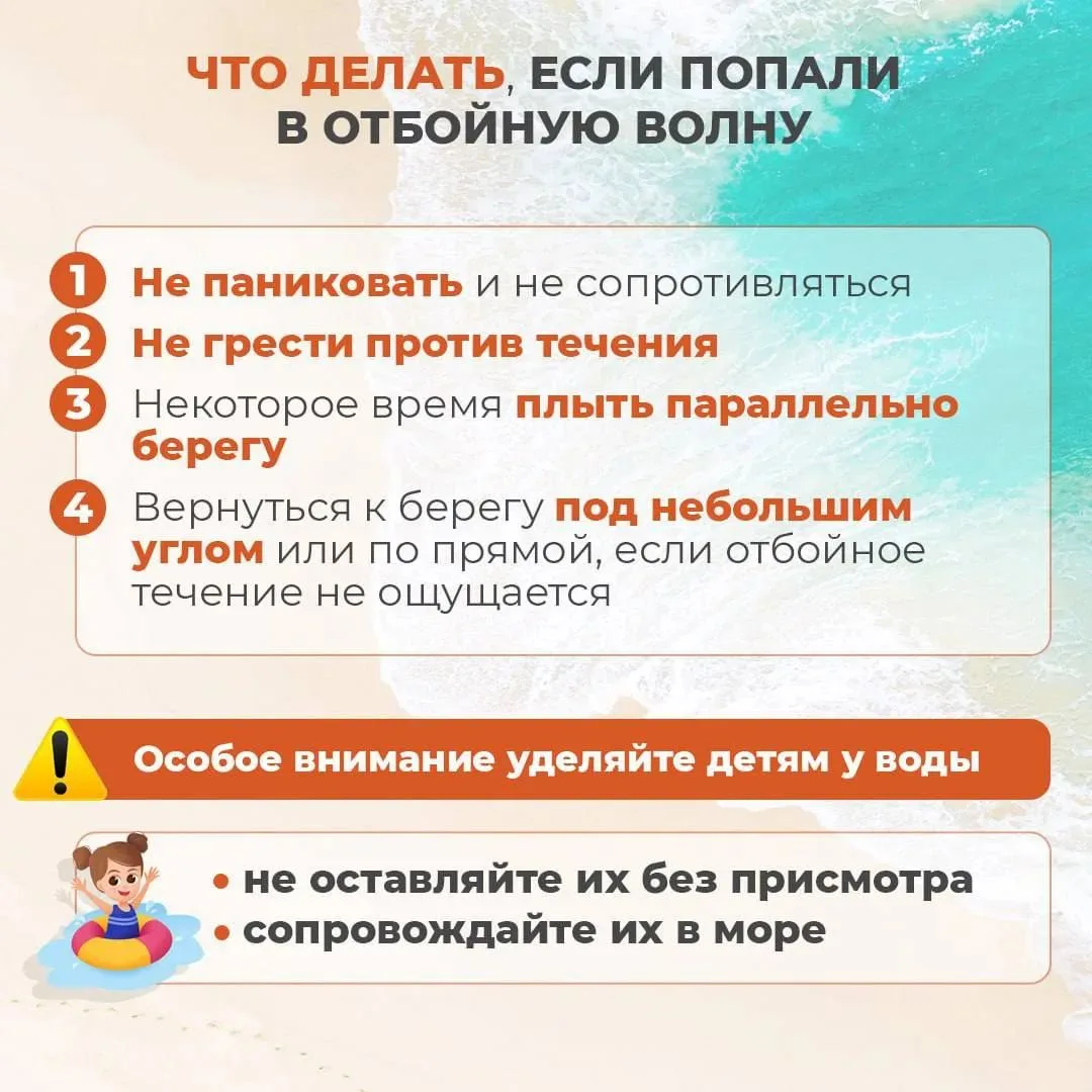 ℹ️ Во время купания в море вы можете попасть в отбойное течение! 

Что это такое и каких правил стои