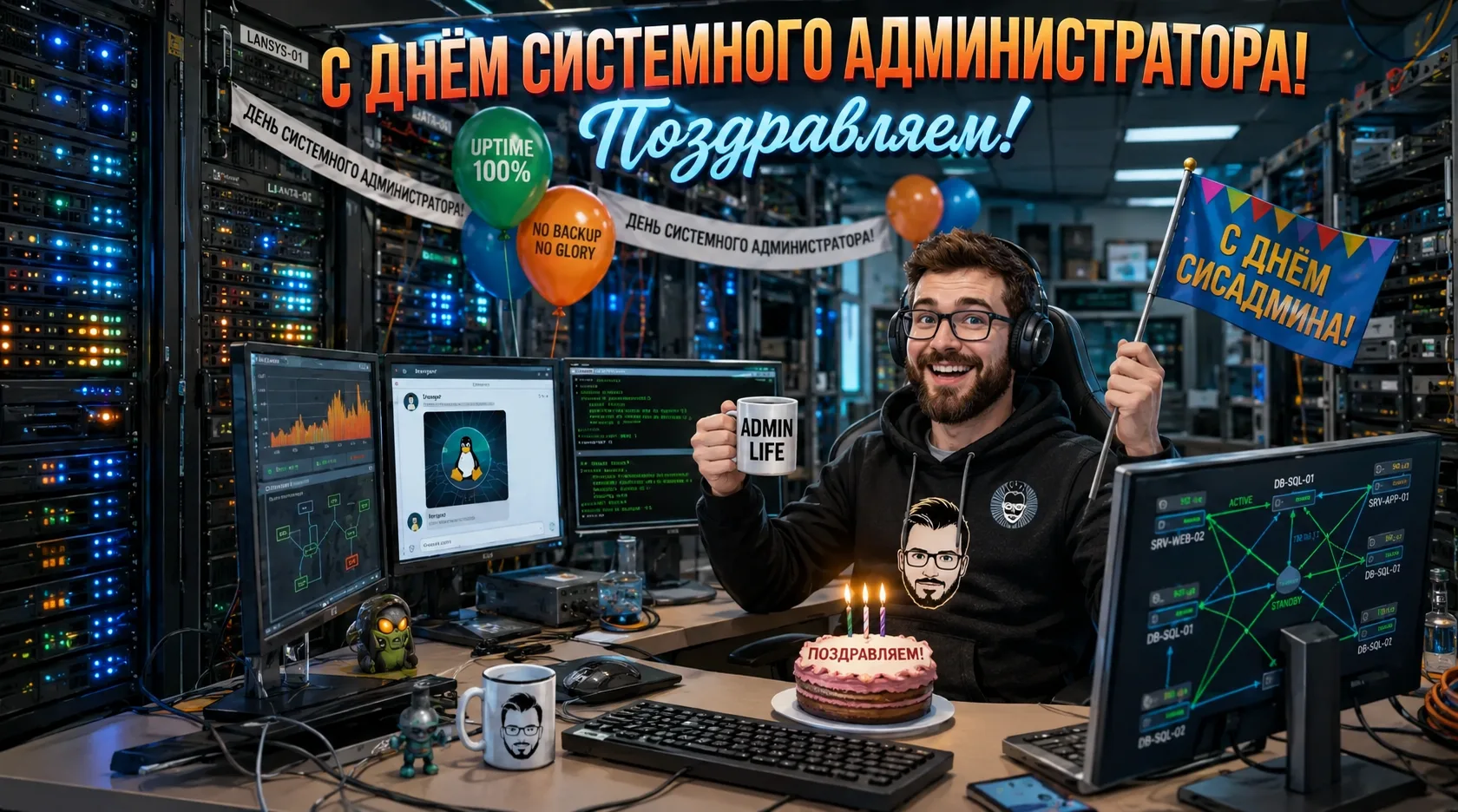 💻 С Днём системного администратора, коллеги! 🐧

Приветствуем всех властелинов серверов, повелителе