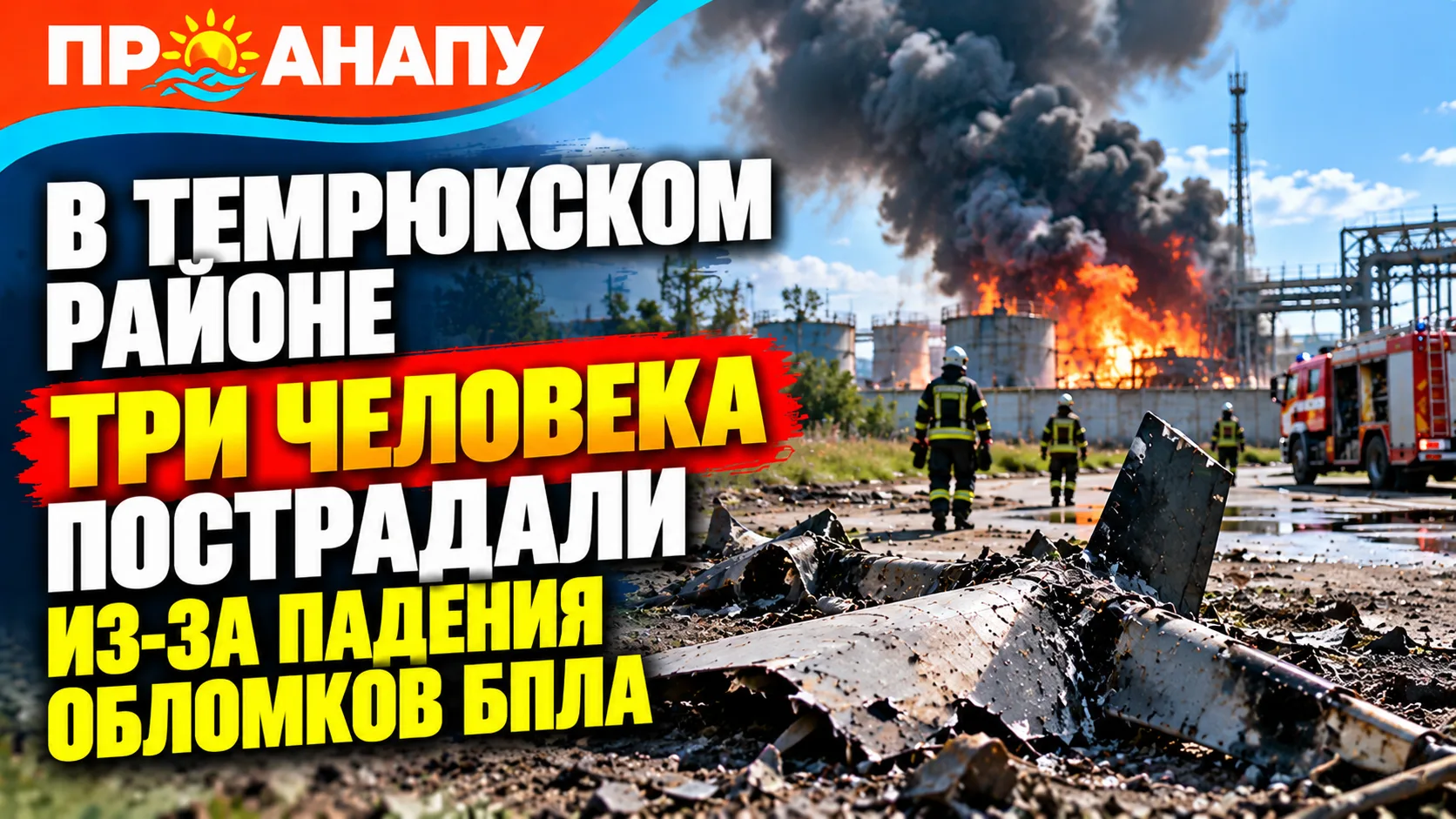 В Темрюкском районе три человека пострадали после падения обломков БПЛА