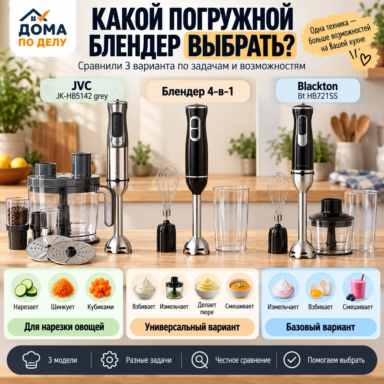 🥣 Какой погружной блендер выбрать: максимум функций, 4-в-1 или простой базовый вариант?